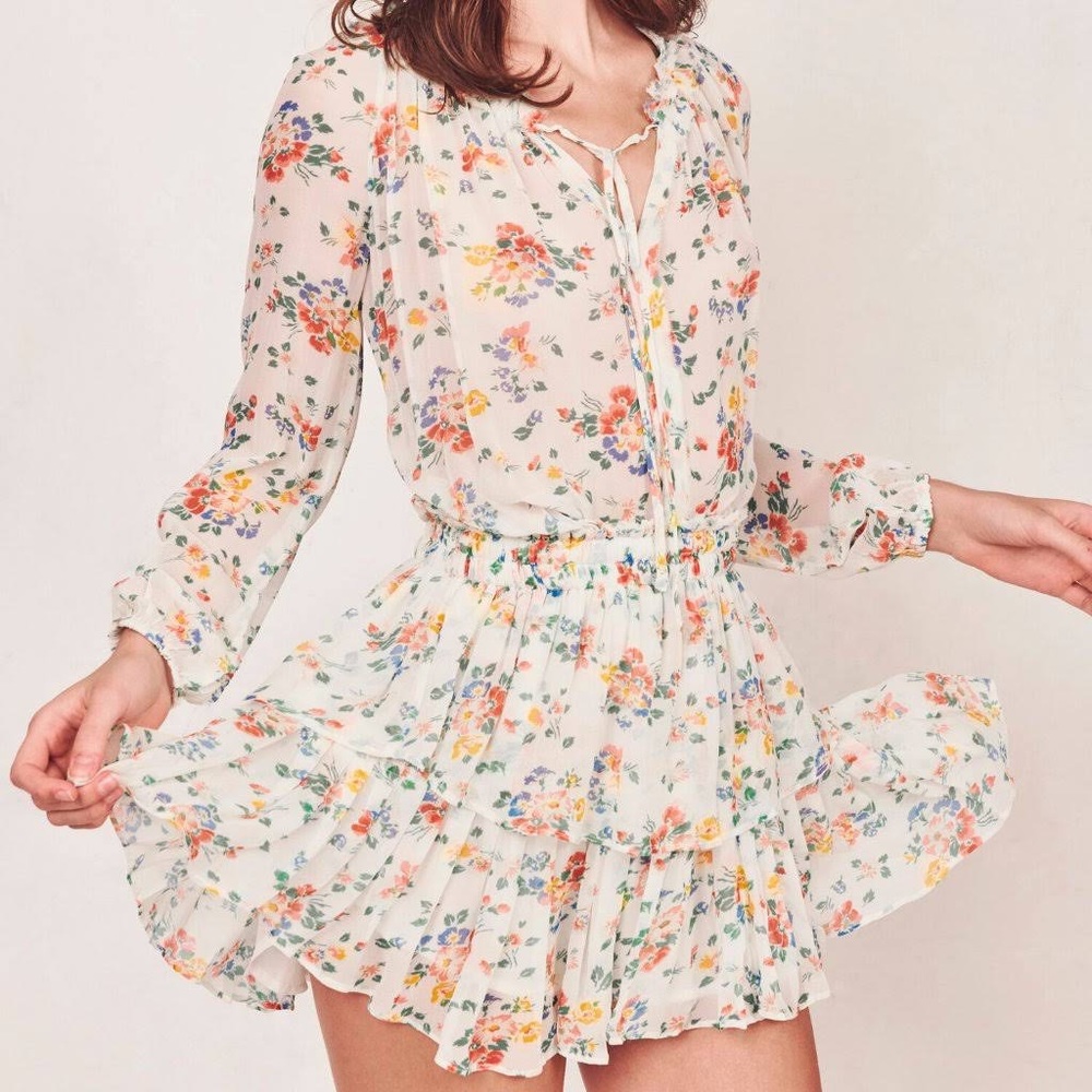 LoveShackFancy Floral Colorful Popover Dress (Size XS)